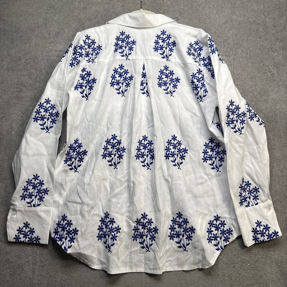 Handmade Ukraine Blue White Embroidered Vyshyvanka Button Up Blouse Medium - Picture 7 of 8